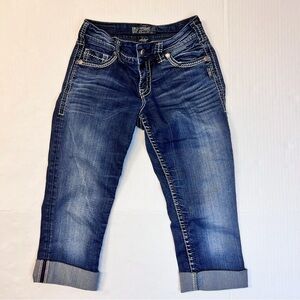 Silver Jeans‎ Co Womens Blue Denim Suki Flap Capri 5 Pocket Jeans Size W25